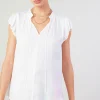 Current Air Short Sleeve Tops-Margot Pleated Sleeve Blouse OFFWHITE