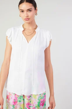Current Air Short Sleeve Tops-Margot Pleated Sleeve Blouse OFFWHITE