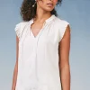 Current Air Short Sleeve Tops | Sleeveless Tops-Margot Pleated Sleeve Blouse ECRU