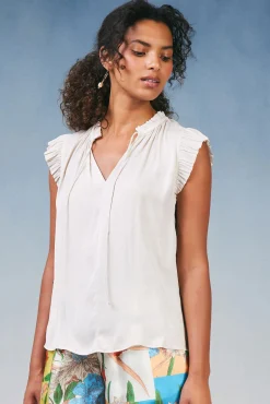 Current Air Short Sleeve Tops | Sleeveless Tops-Margot Pleated Sleeve Blouse ECRU