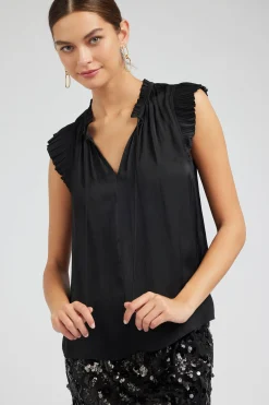 Current Air Sleeveless Tops | Short Sleeve Tops-Margot Pleated Sleeve Blouse BLACK