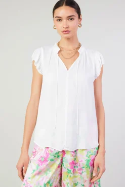 Current Air Short Sleeve Tops-Margot Pleated Sleeve Blouse OFFWHITE
