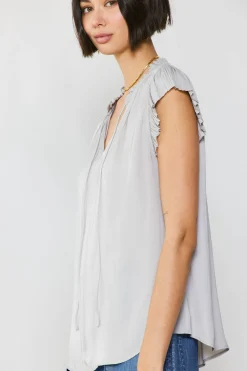 Current Air Short Sleeve Tops-Margot Pleated Sleeve Blouse GREY