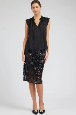 Current Air Sleeveless Tops | Short Sleeve Tops-Margot Pleated Sleeve Blouse BLACK