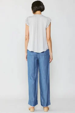 Current Air Short Sleeve Tops-Margot Pleated Sleeve Blouse GREY