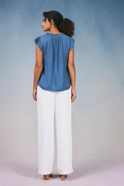 Current Air Short Sleeve Tops-Margot Pleated Sleeve Blouse DARKDUSTYBLUE