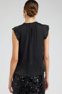 Current Air Sleeveless Tops | Short Sleeve Tops-Margot Pleated Sleeve Blouse BLACK