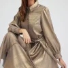 Current Air Maxi Dresses | Midi Dresses-Metallic Buttondown Dress GOLD