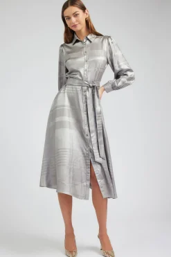 Current Air Maxi Dresses | Midi Dresses-Metallic Buttondown Dress SILVER