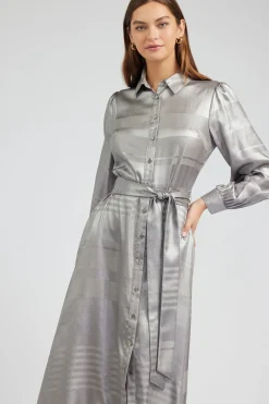 Current Air Maxi Dresses | Midi Dresses-Metallic Buttondown Dress SILVER