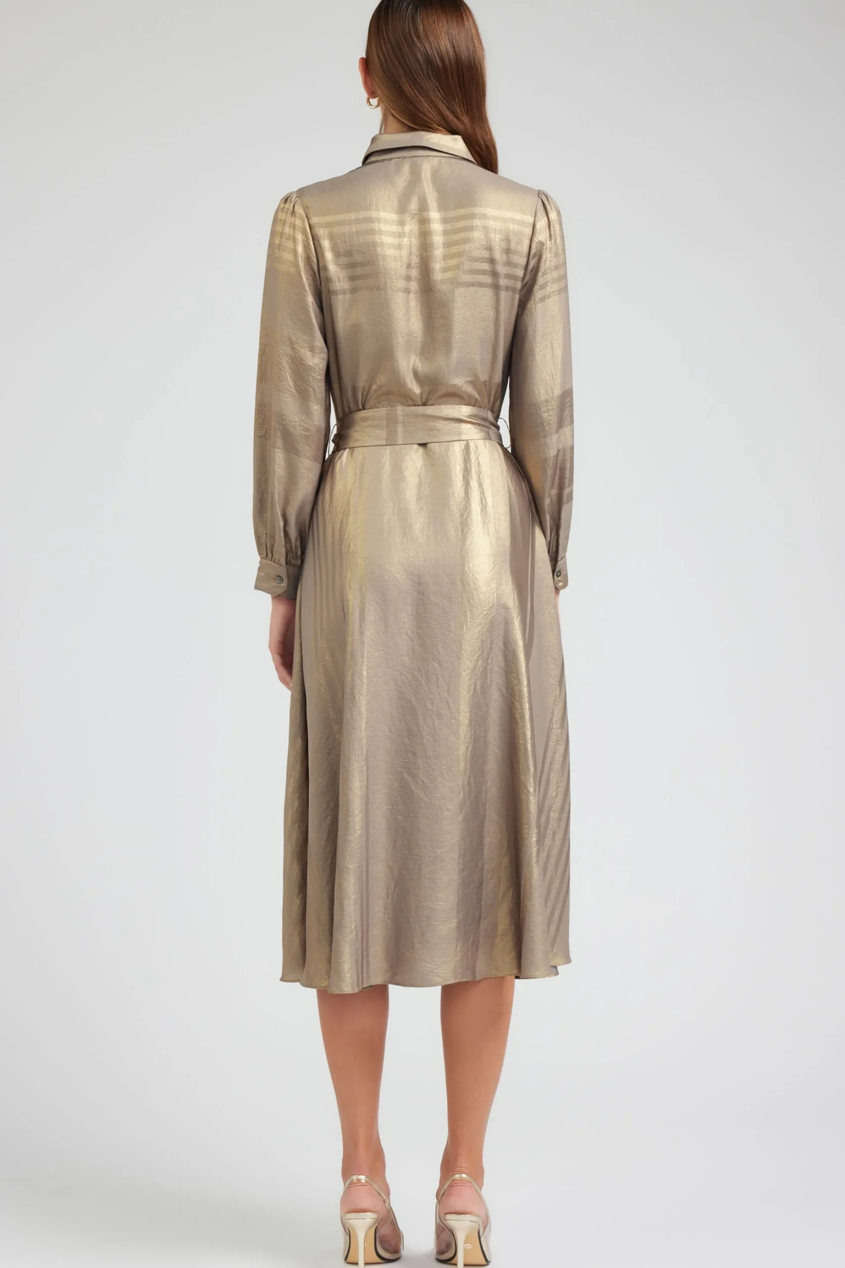 Current Air Maxi Dresses | Midi Dresses-Metallic Buttondown Dress GOLD