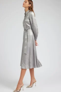 Current Air Maxi Dresses | Midi Dresses-Metallic Buttondown Dress SILVER