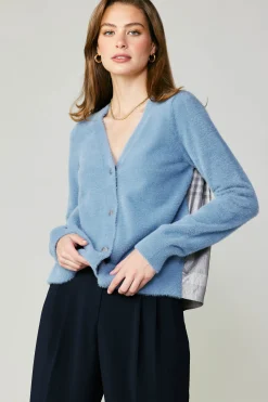 Current Air Cardigans-Metallic Contrast Cardigan BLUE