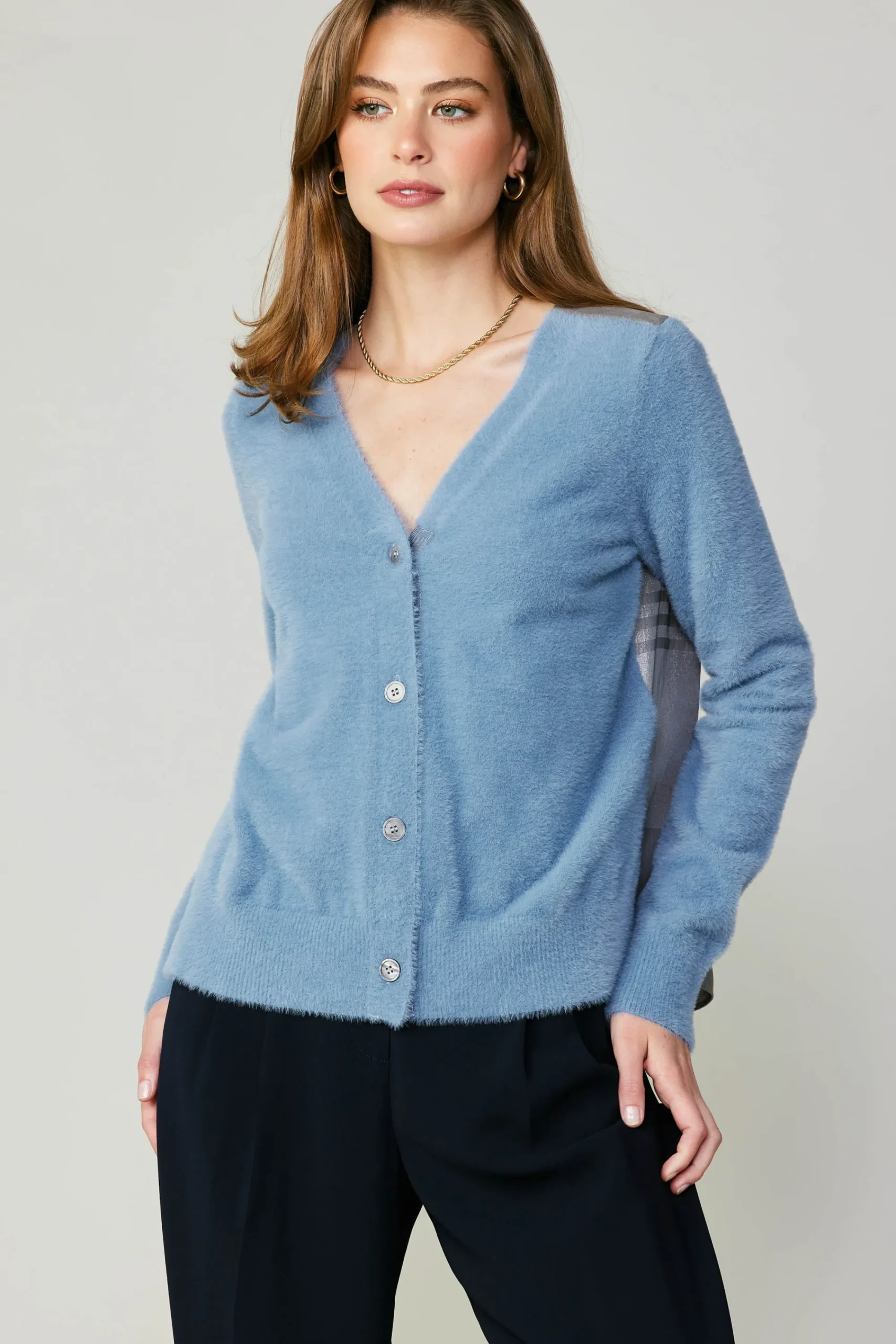Current Air Cardigans-Metallic Contrast Cardigan BLUE