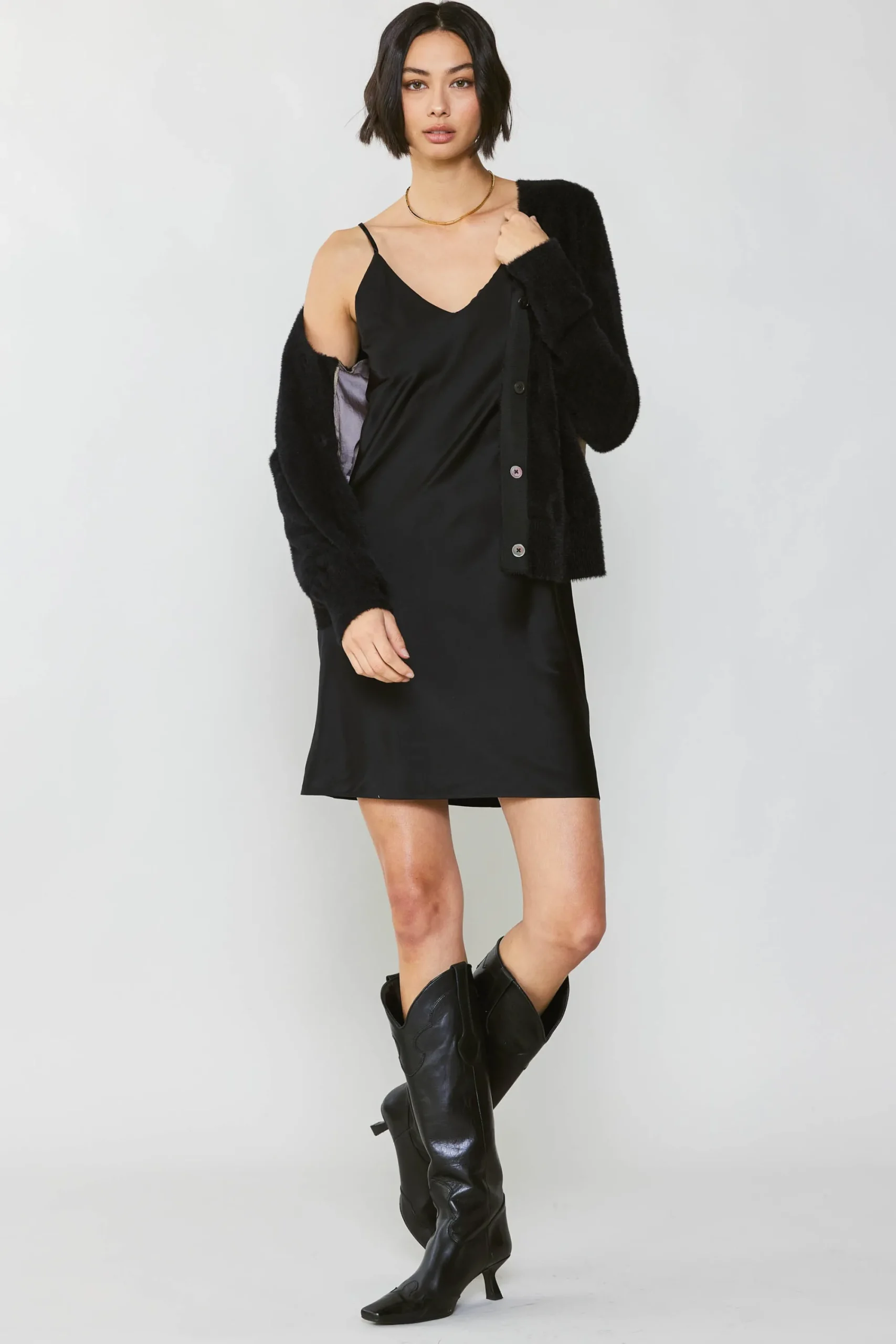 Current Air Cardigans-Metallic Contrast Cardigan GOLD-BLACK
