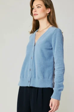 Current Air Cardigans-Metallic Contrast Cardigan BLUE