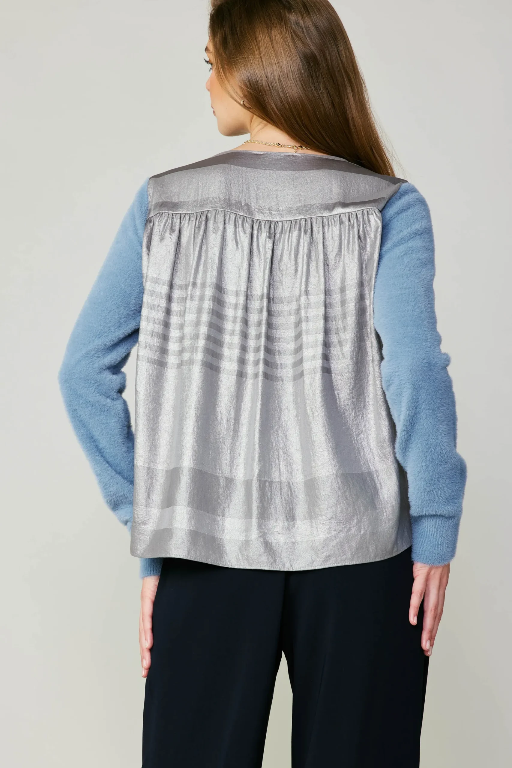 Current Air Cardigans-Metallic Contrast Cardigan BLUE