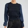 Current Air Knitwear | Long Sleeve Tops-Metallic Contrast Sweater Top NAVY