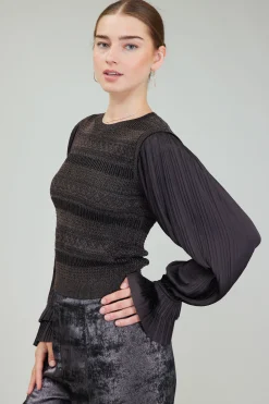 Current Air Knitwear | Long Sleeve Tops-Metallic Contrast Sweater Top DARKBRONZE