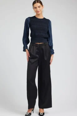 Current Air Knitwear | Long Sleeve Tops-Metallic Contrast Sweater Top NAVY