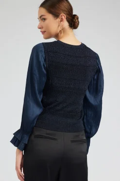 Current Air Knitwear | Long Sleeve Tops-Metallic Contrast Sweater Top NAVY