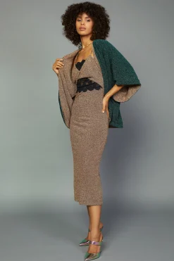 Current Air Midi Dresses-Metallic Lace Detail Dress GOLD