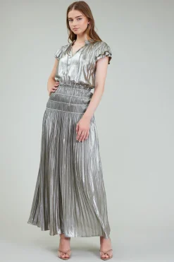 Current Air Maxi Dresses-Metallic Maxi Dress OLIVESILVER