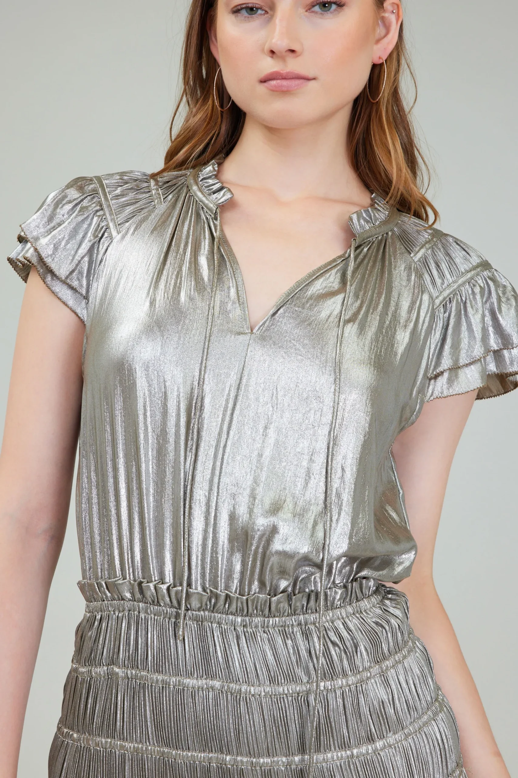 Current Air Maxi Dresses-Metallic Maxi Dress OLIVESILVER
