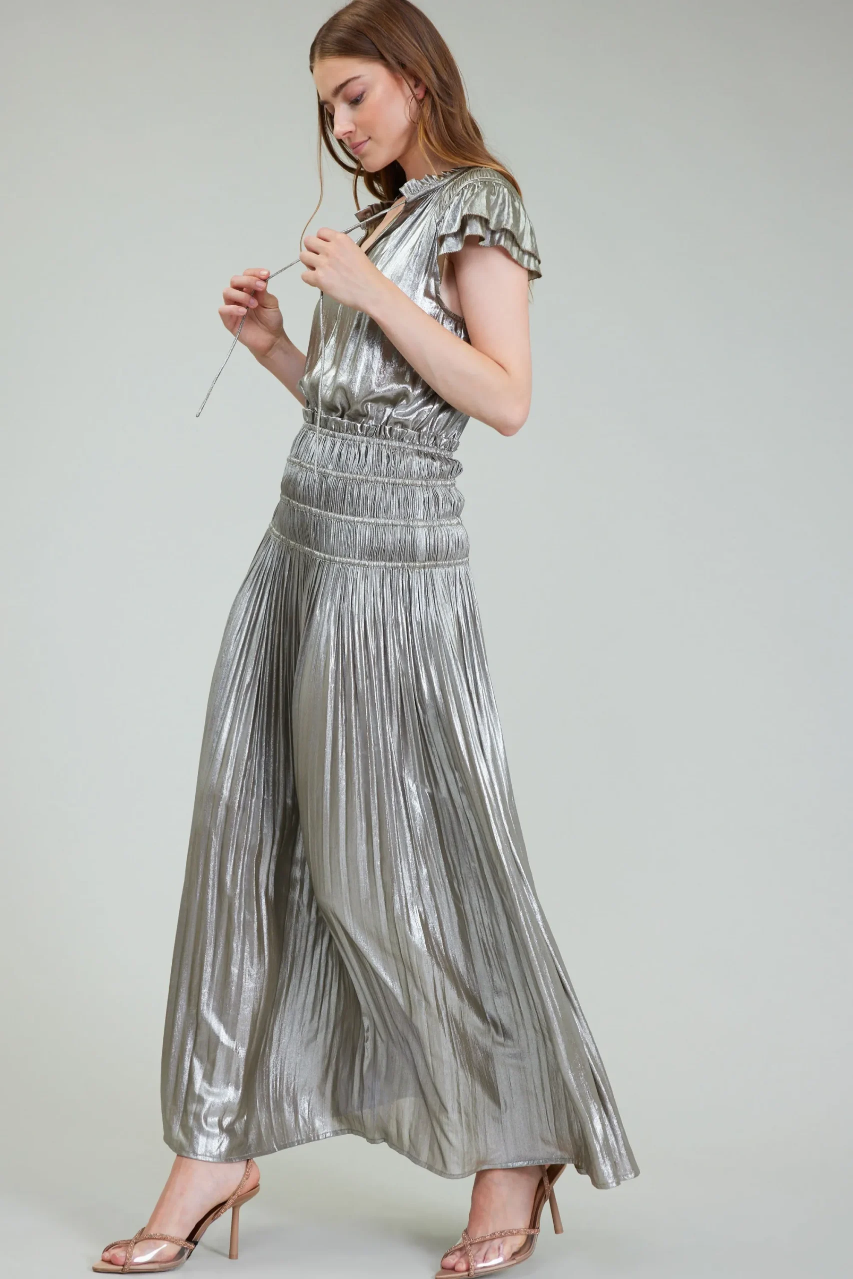 Current Air Maxi Dresses-Metallic Maxi Dress OLIVESILVER