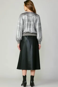 Current Air Long Sleeve Tops-Metallic Surplice Blouse SILVER