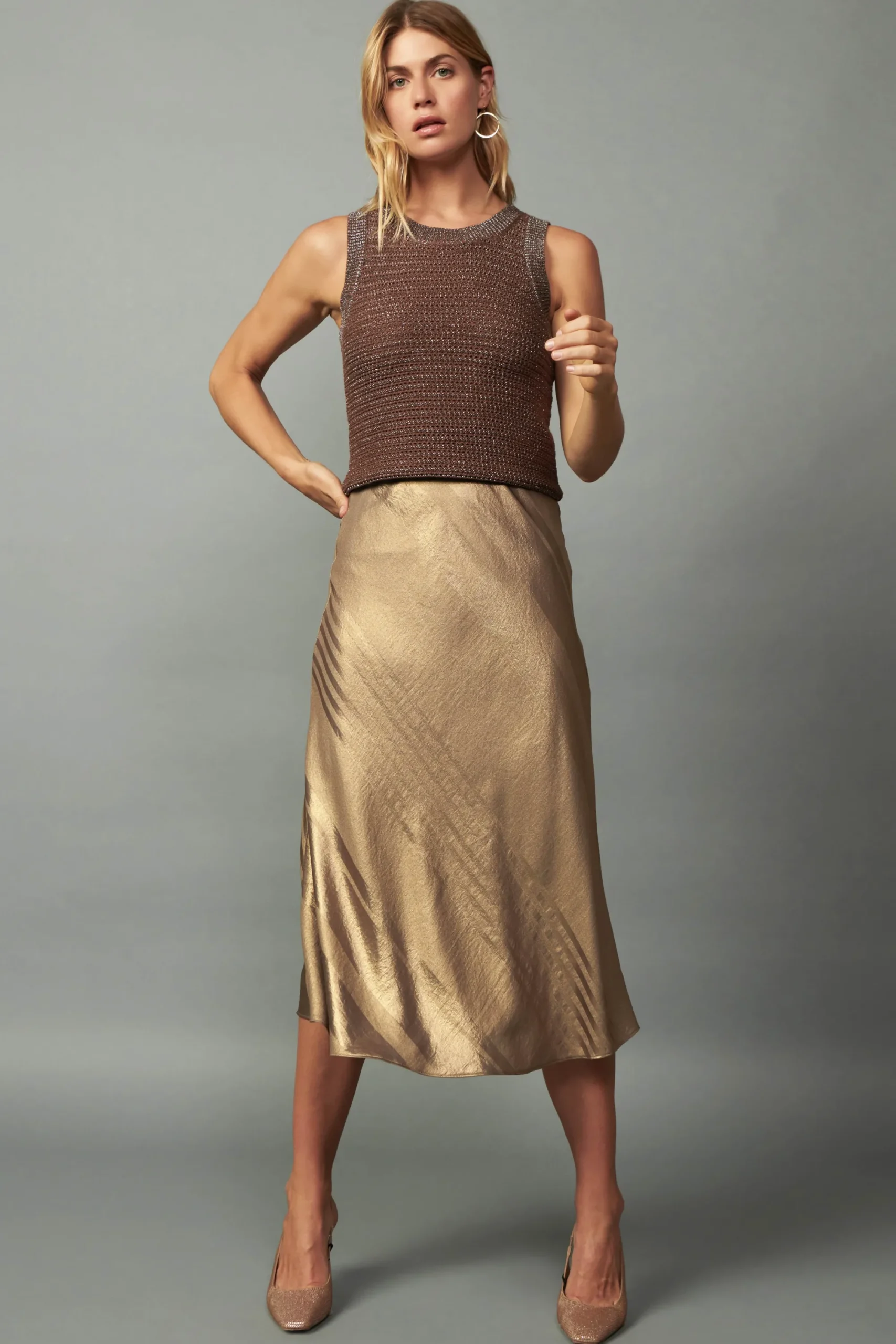 Current Air Knitwear | Coats & Jackets-Metallic Sweater Shrug Set METALLICBROWN