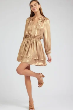 Current Air Mini Dresses-Metallic Tiered Mini Dress GOLD