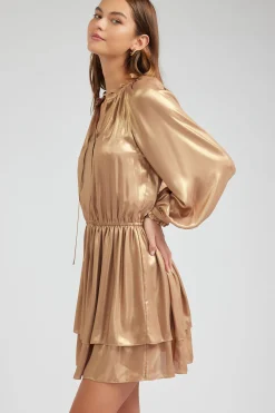 Current Air Mini Dresses-Metallic Tiered Mini Dress GOLD