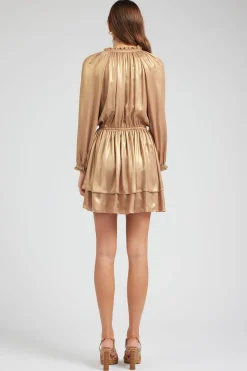 Current Air Mini Dresses-Metallic Tiered Mini Dress GOLD