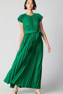 Current Air Maxi Dresses-Mona Pleated Maxi Dress GREEN