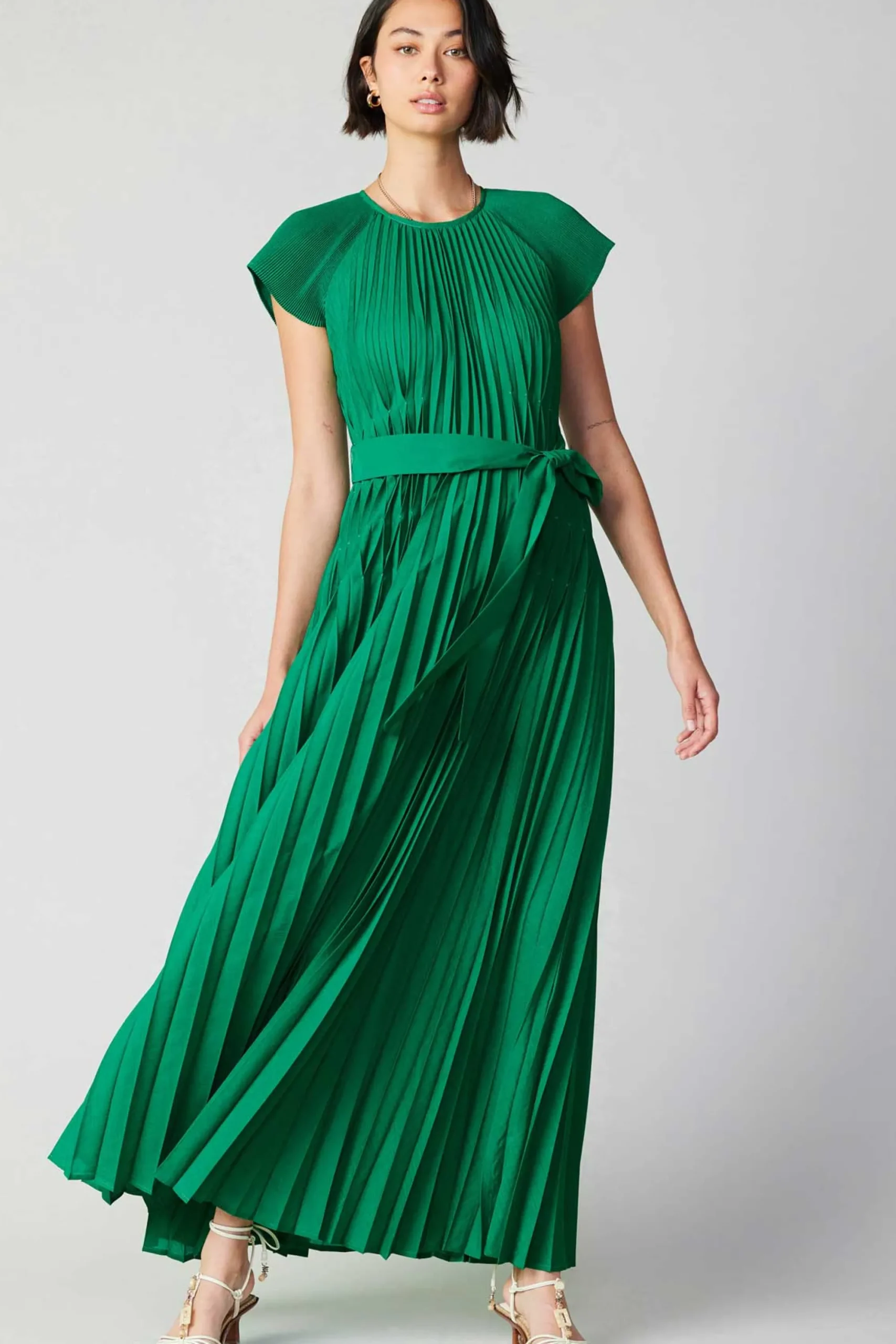 Current Air Maxi Dresses-Mona Pleated Maxi Dress GREEN