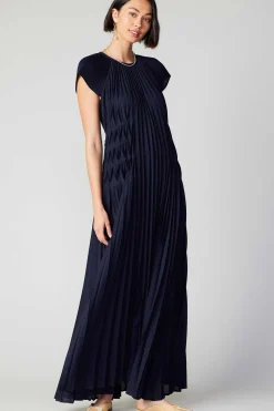 Current Air Maxi Dresses-Mona Pleated Maxi Dress NAVY