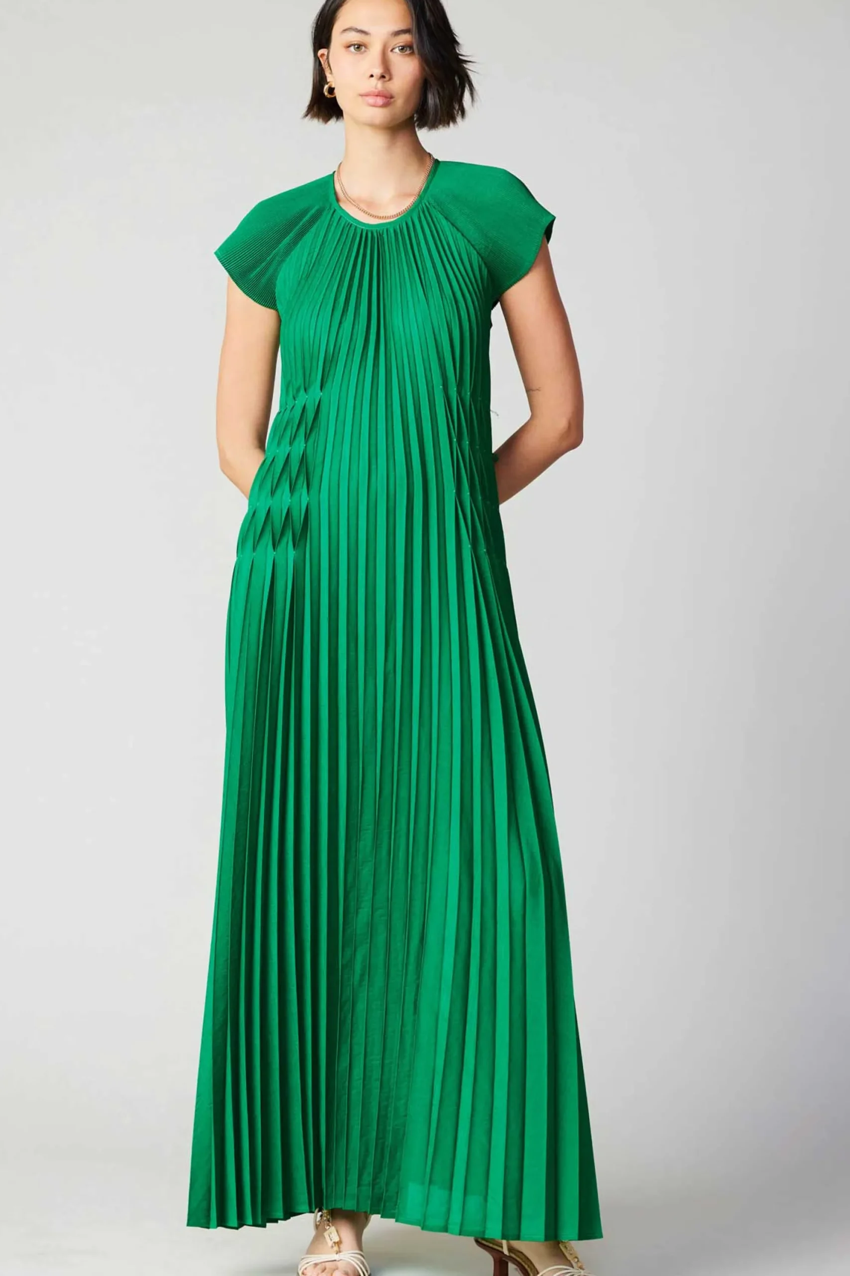 Current Air Maxi Dresses-Mona Pleated Maxi Dress GREEN