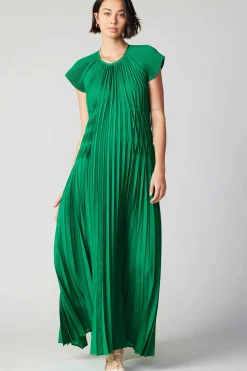 Current Air Maxi Dresses-Mona Pleated Maxi Dress GREEN