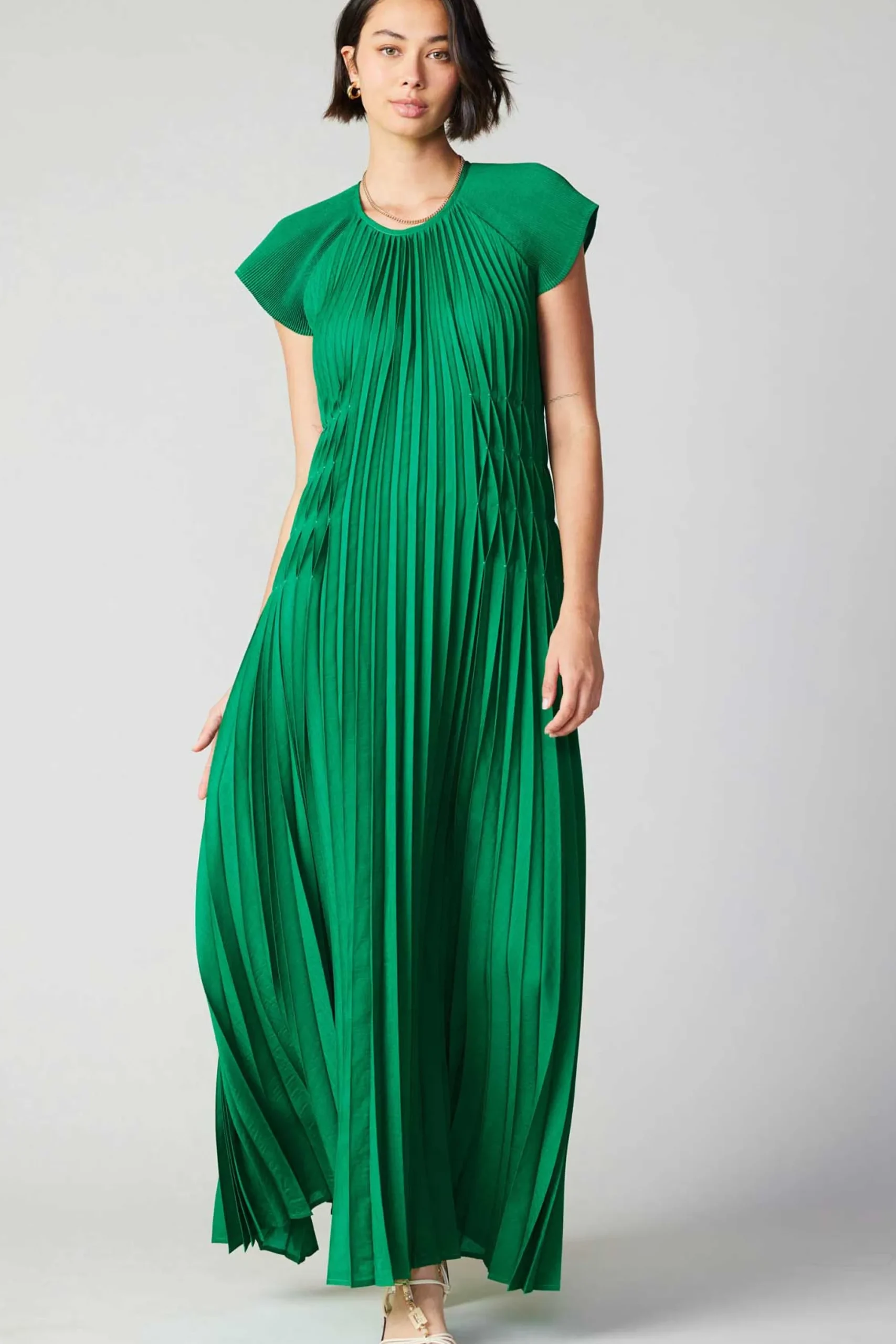 Current Air Maxi Dresses-Mona Pleated Maxi Dress GREEN