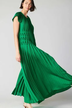 Current Air Maxi Dresses-Mona Pleated Maxi Dress GREEN
