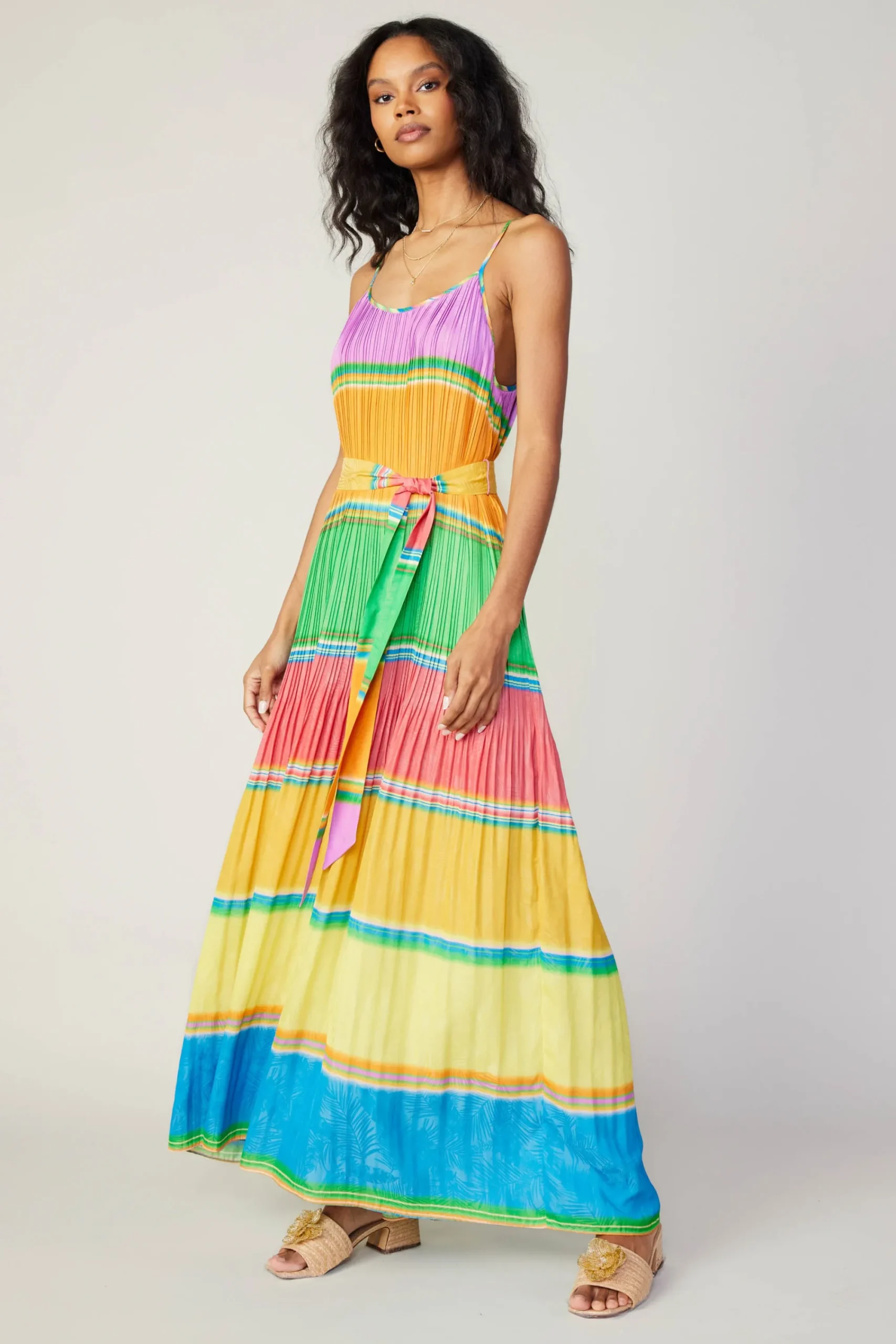 Current Air Maxi Dresses | Midi Dresses-Multicolored Pleated Cami Dress RAINBOW