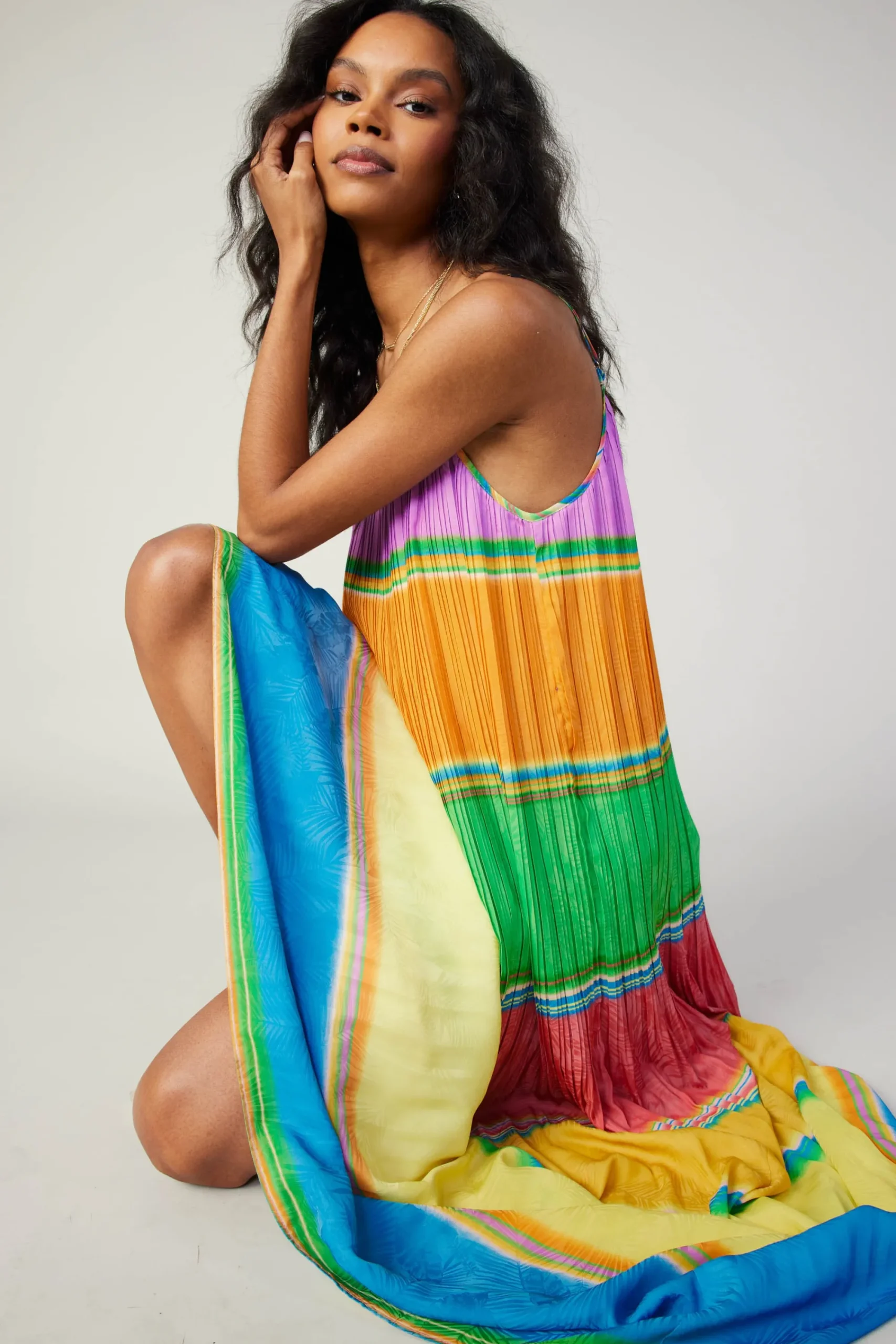 Current Air Maxi Dresses | Midi Dresses-Multicolored Pleated Cami Dress RAINBOW