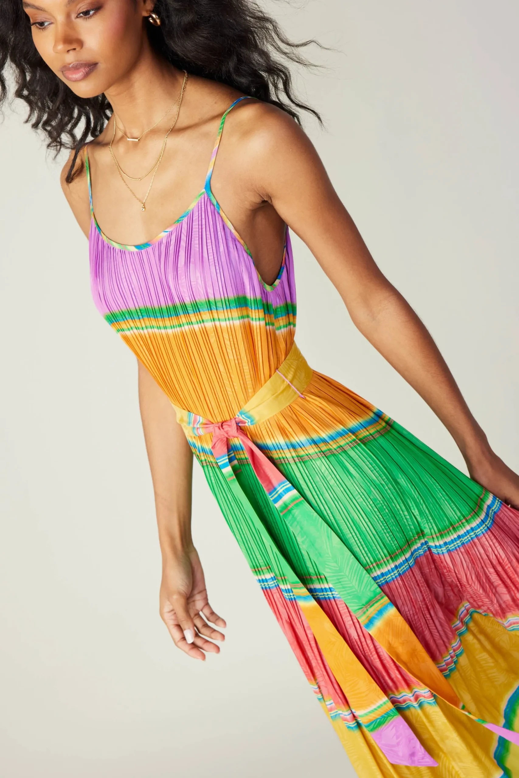 Current Air Maxi Dresses | Midi Dresses-Multicolored Pleated Cami Dress RAINBOW