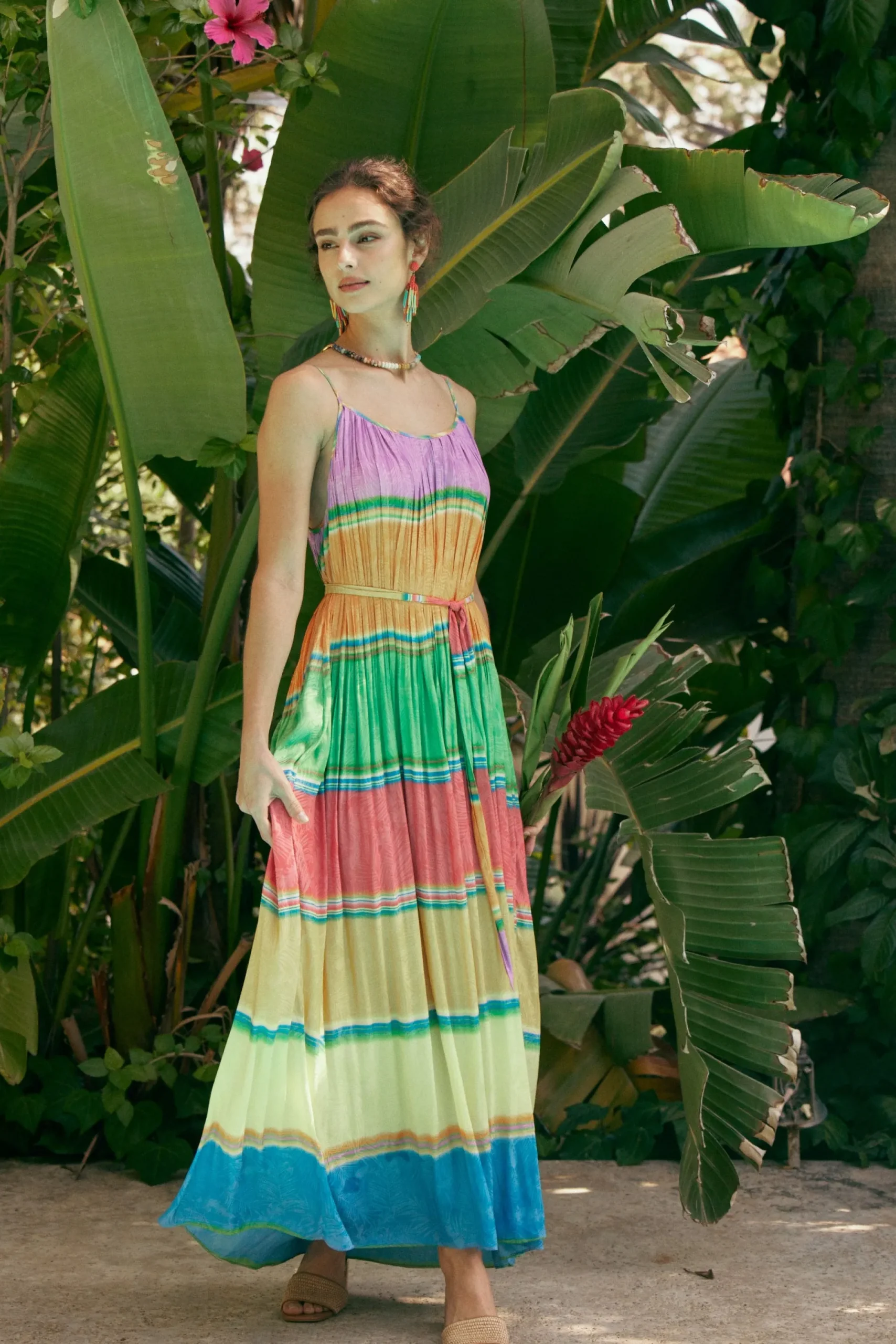 Current Air Maxi Dresses | Midi Dresses-Multicolored Pleated Cami Dress RAINBOW
