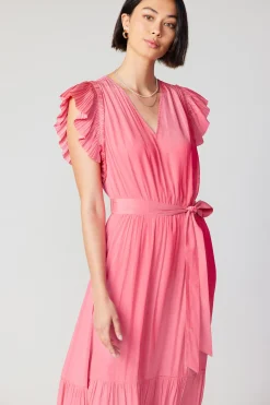Current Air Midi Dresses-Natalia Flutter Sleeve Dress BRINKPINK