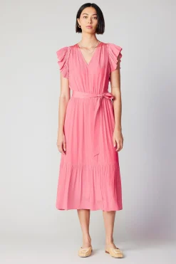 Current Air Midi Dresses-Natalia Flutter Sleeve Dress BRINKPINK