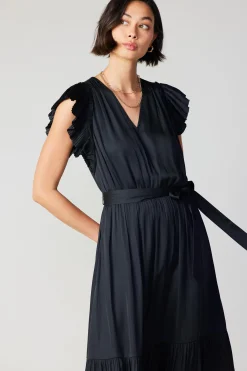 Current Air Midi Dresses-Natalia Flutter Sleeve Dress BLACK