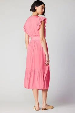 Current Air Midi Dresses-Natalia Flutter Sleeve Dress BRINKPINK