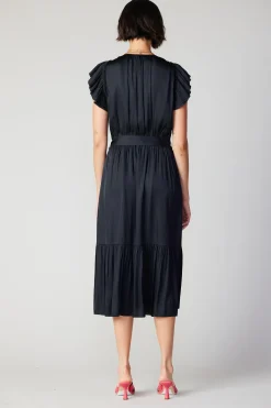 Current Air Midi Dresses-Natalia Flutter Sleeve Dress BLACK